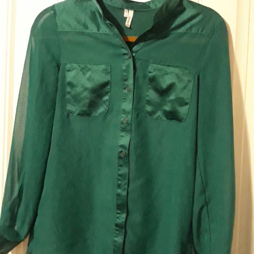 Studio Y, dressy button up sheer top.